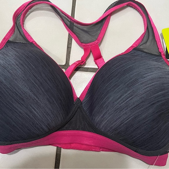 Wacoal Soft Cup Sports Bra Dark Grey and Pink 34D - Picture 10 of 10